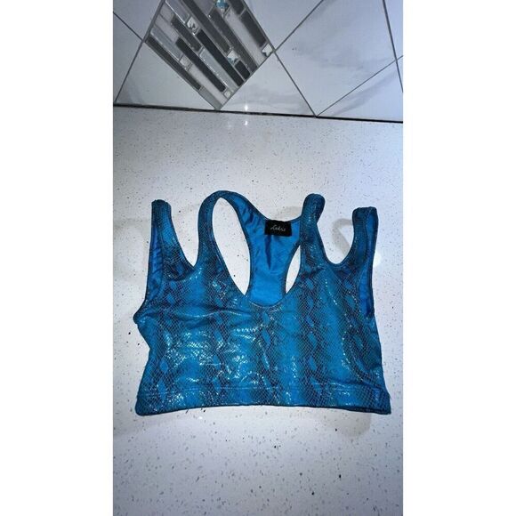 LAKRIS Women Workout Set Blue Snakeskin 2 Pieces Leggings Criscross Bra Size XS - Picture 16 of 16
